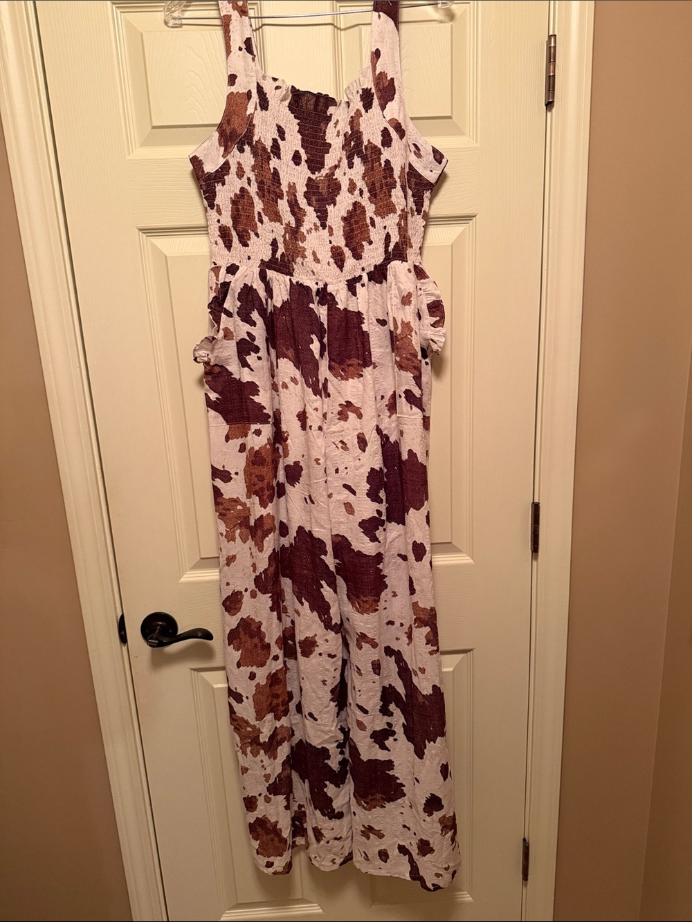 Davi and Dani Cowprint Sleeveless jumpsuit  in White and Brown Tones